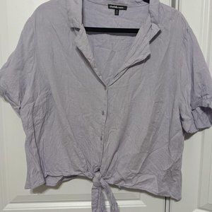 Purple Charlotte Russe Short Sleeve Button Up Tie Bottom Blouse Size 1X